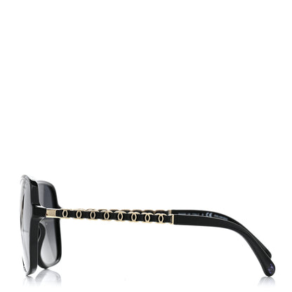 Chanel Metal Calfskin Polarized CC Chain Pilot Sunglasses 5439-Q-A Black 3 of 8