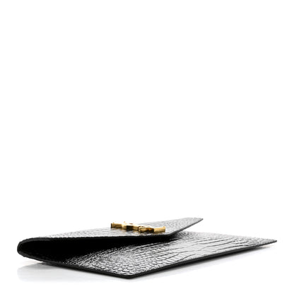 Saint Laurent Calfskin Crocodile Embossed Uptown Monogram Clutch Black 4 of 7