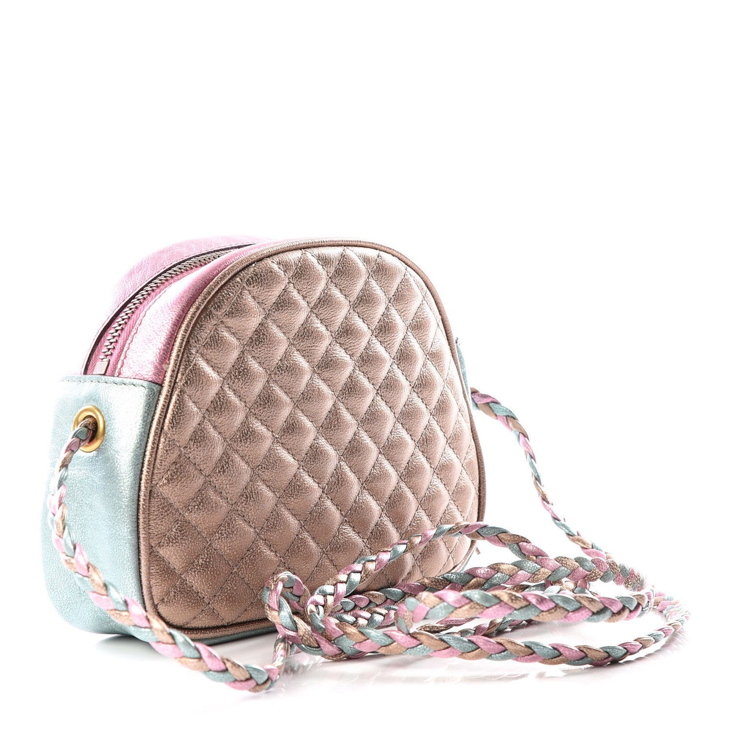Laminated Nappa Trapuntata Mini Zumi Dome Shoulder Bag Rosa Lago Rame