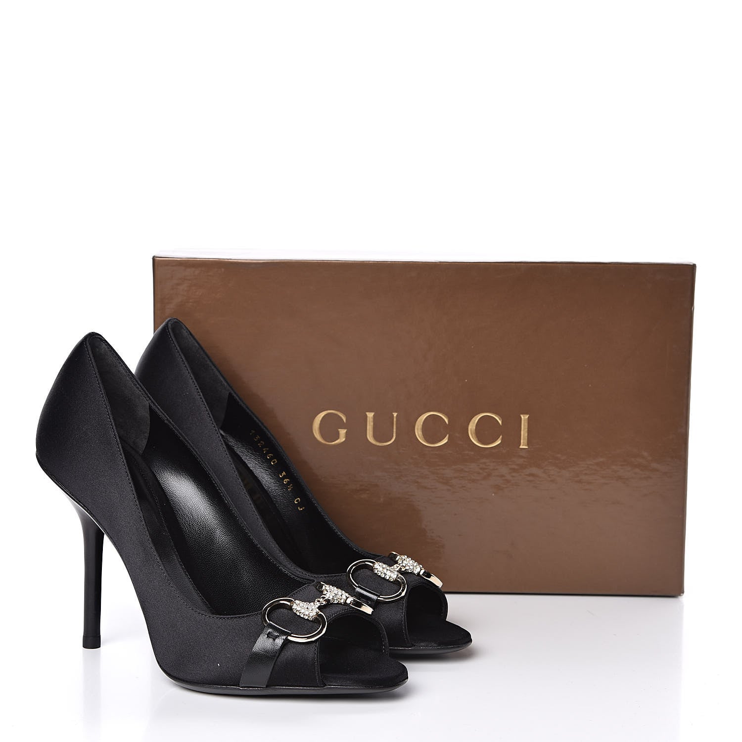 Gucci Satin Crystal Peep Toe Pumps 36.5 Black 10 of 10