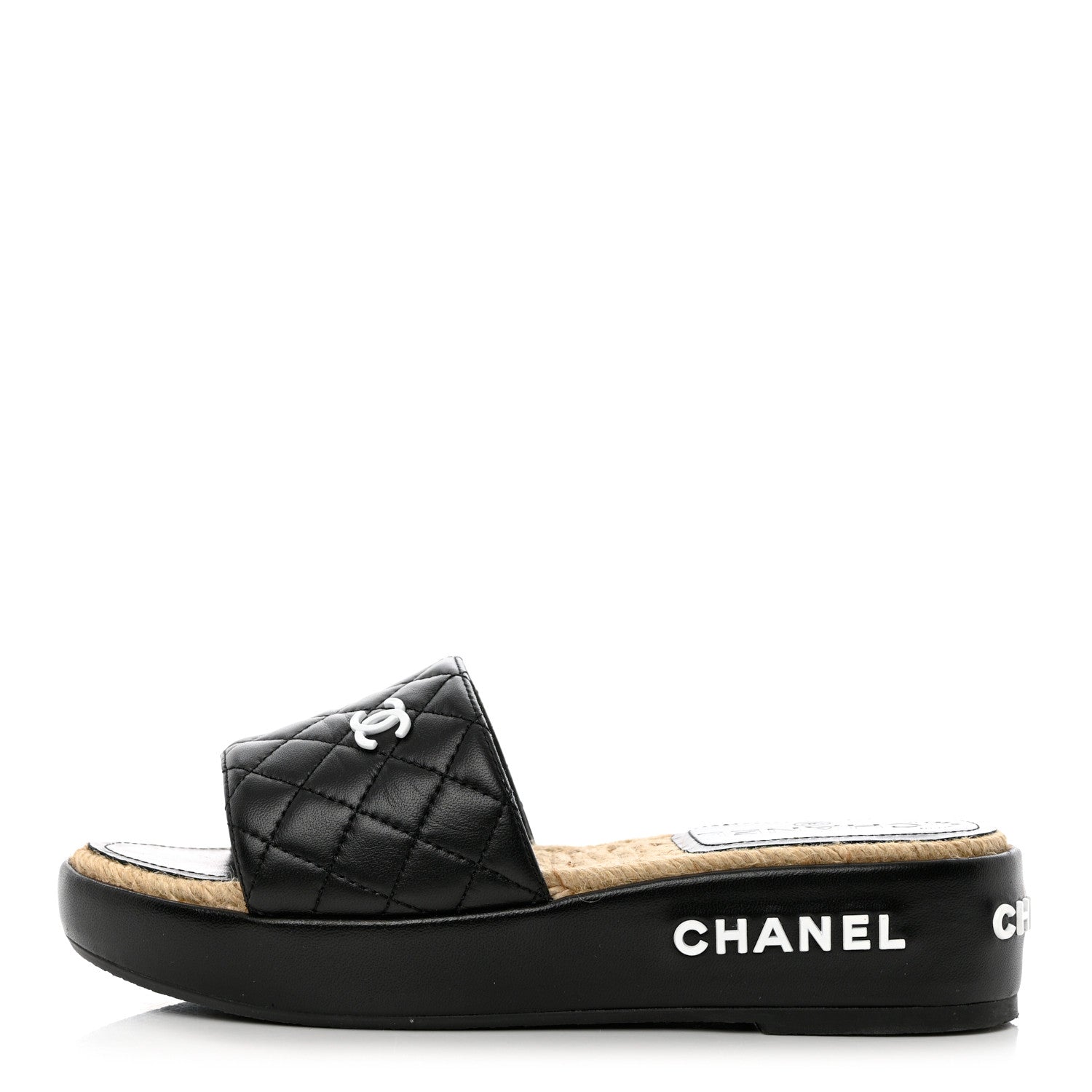 Chanel Lambskin Quilted CC Mules Sandals 36 Black White 1 of 13