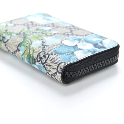 Gucci GG Supreme Monogram Blooms Zip Around Card Case Wallet Beige Blue Navy 8 of 9