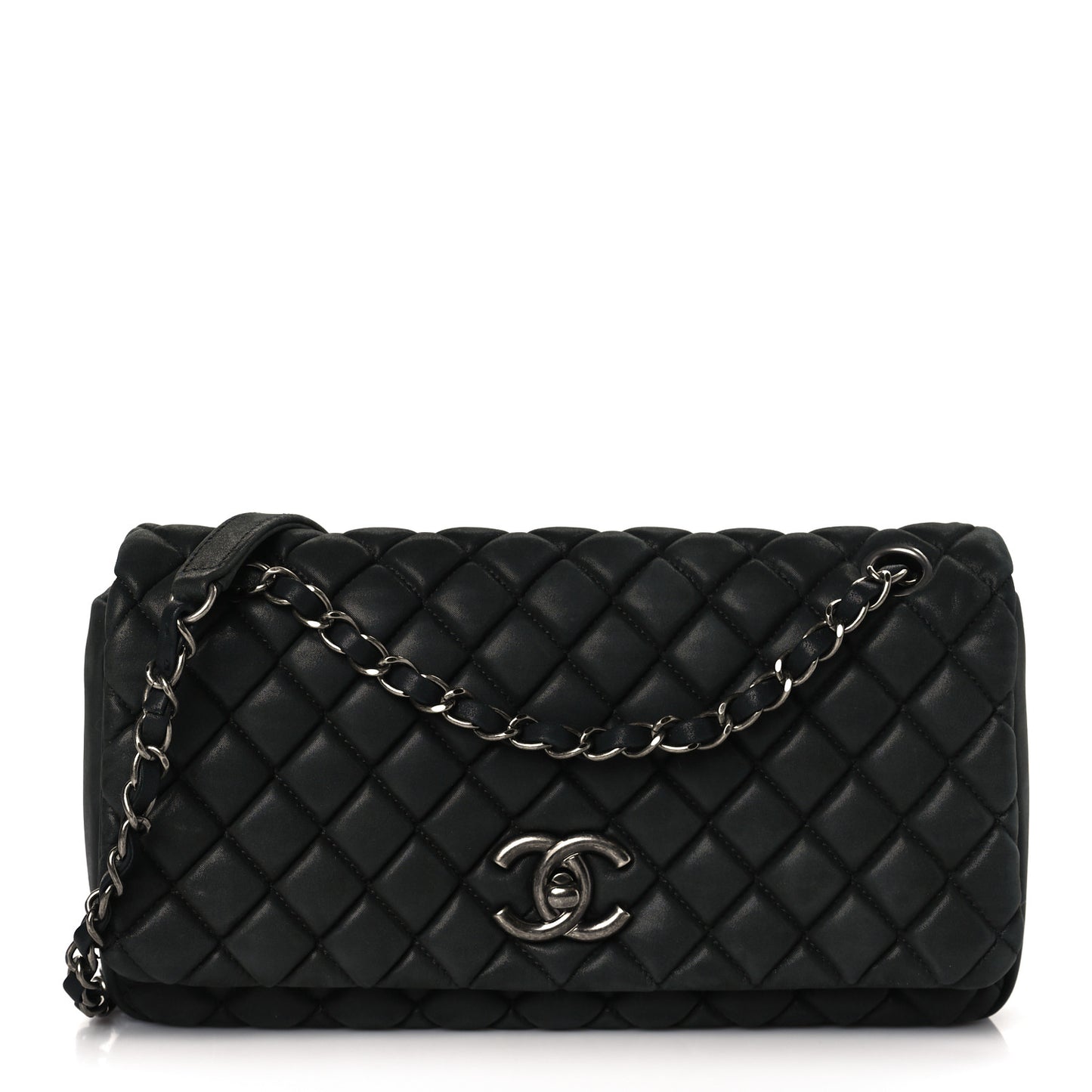 Iridescent Calfskin Small New Bubble Quilt Flap Black