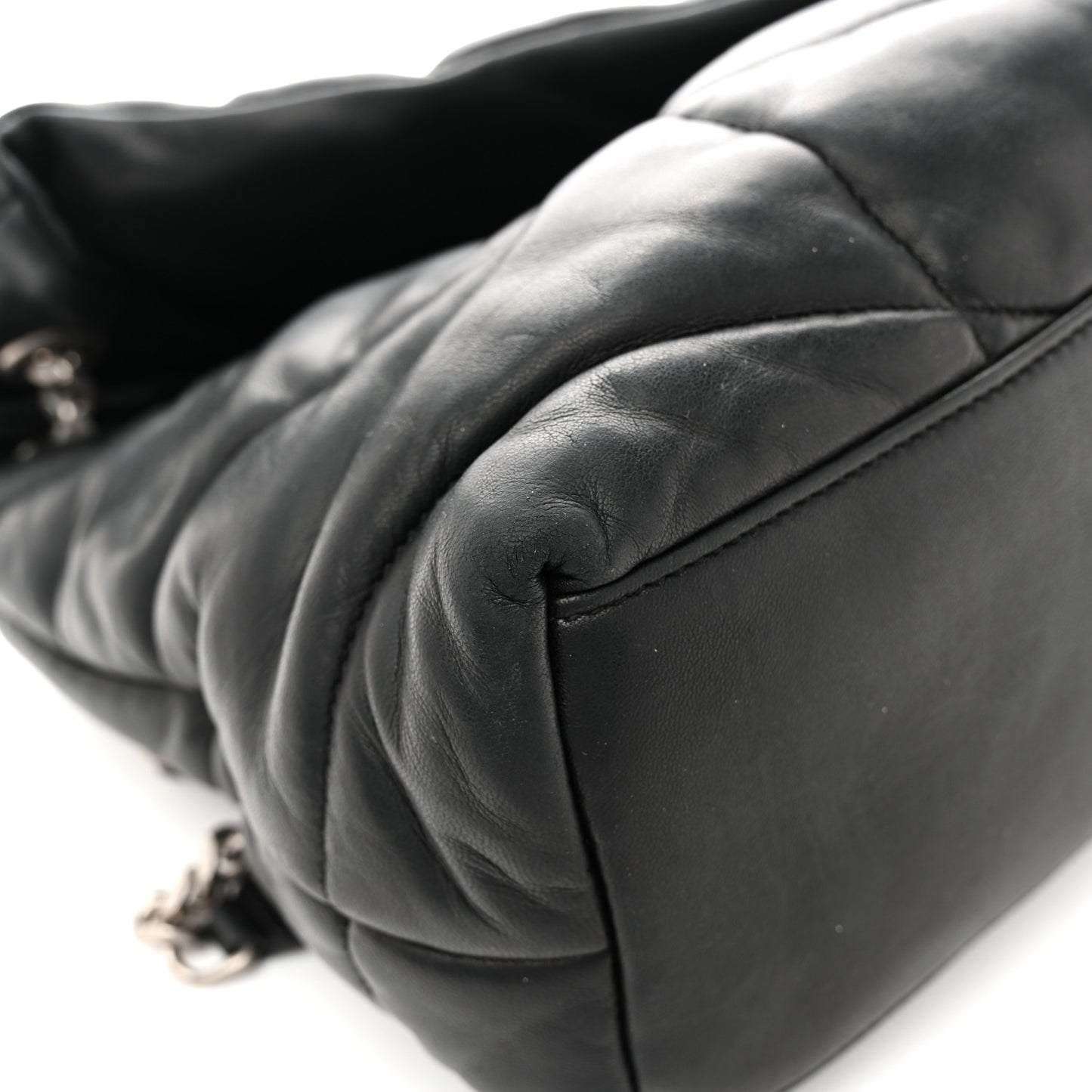 Lambskin Quilted Medium Loulou Puffer Monogram Chain Satchel Black