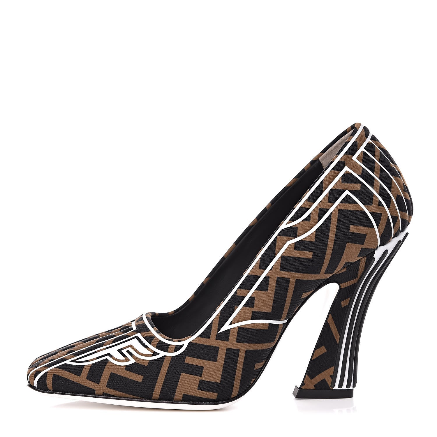 Fendi Lycra Film FF FFreedom Decollete Pumps 36.5 Tobacco Moro White 2 of 8