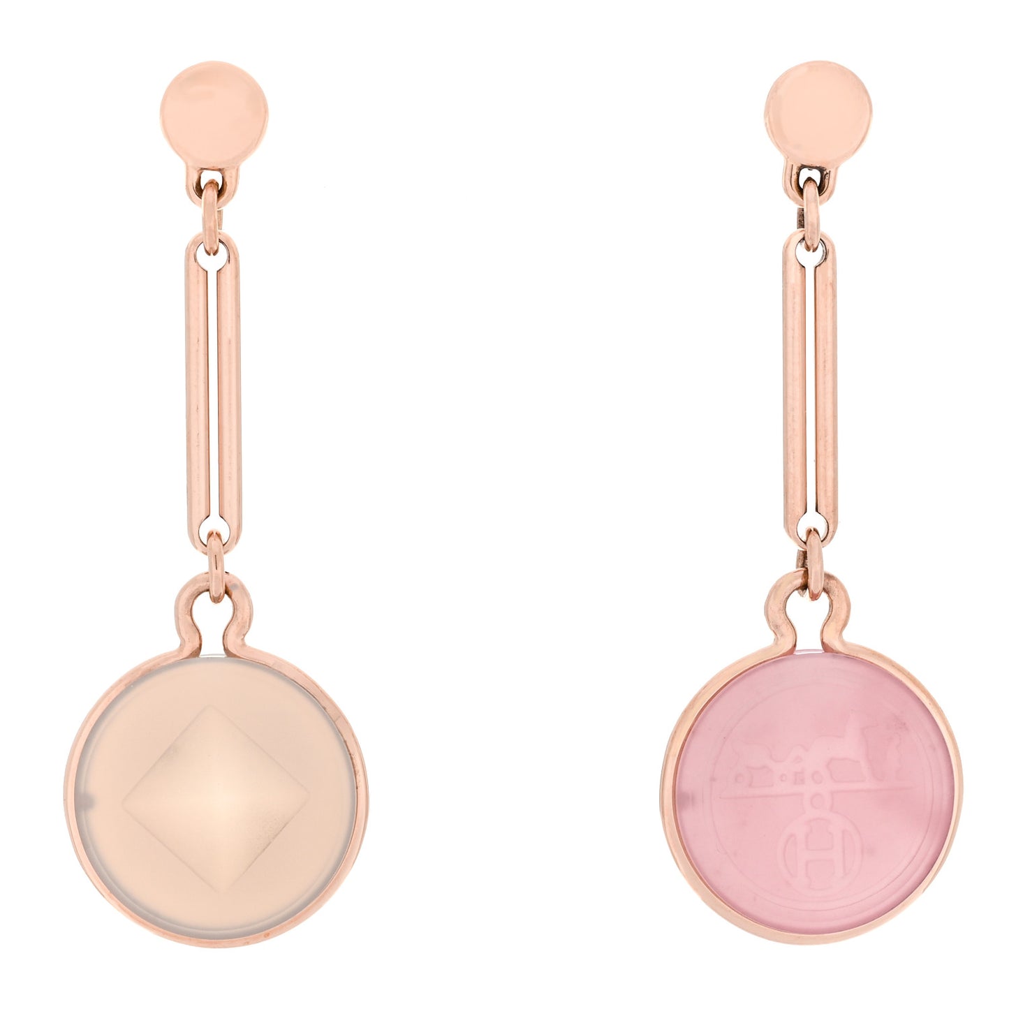 18K Rose Gold Pink Chalcedony Grey Agate Ex-Libris Drop Earrings