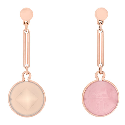 Hermes 18K Rose Gold Pink Chalcedony Grey Agate Ex-Libris Drop Earrings 1 of 6