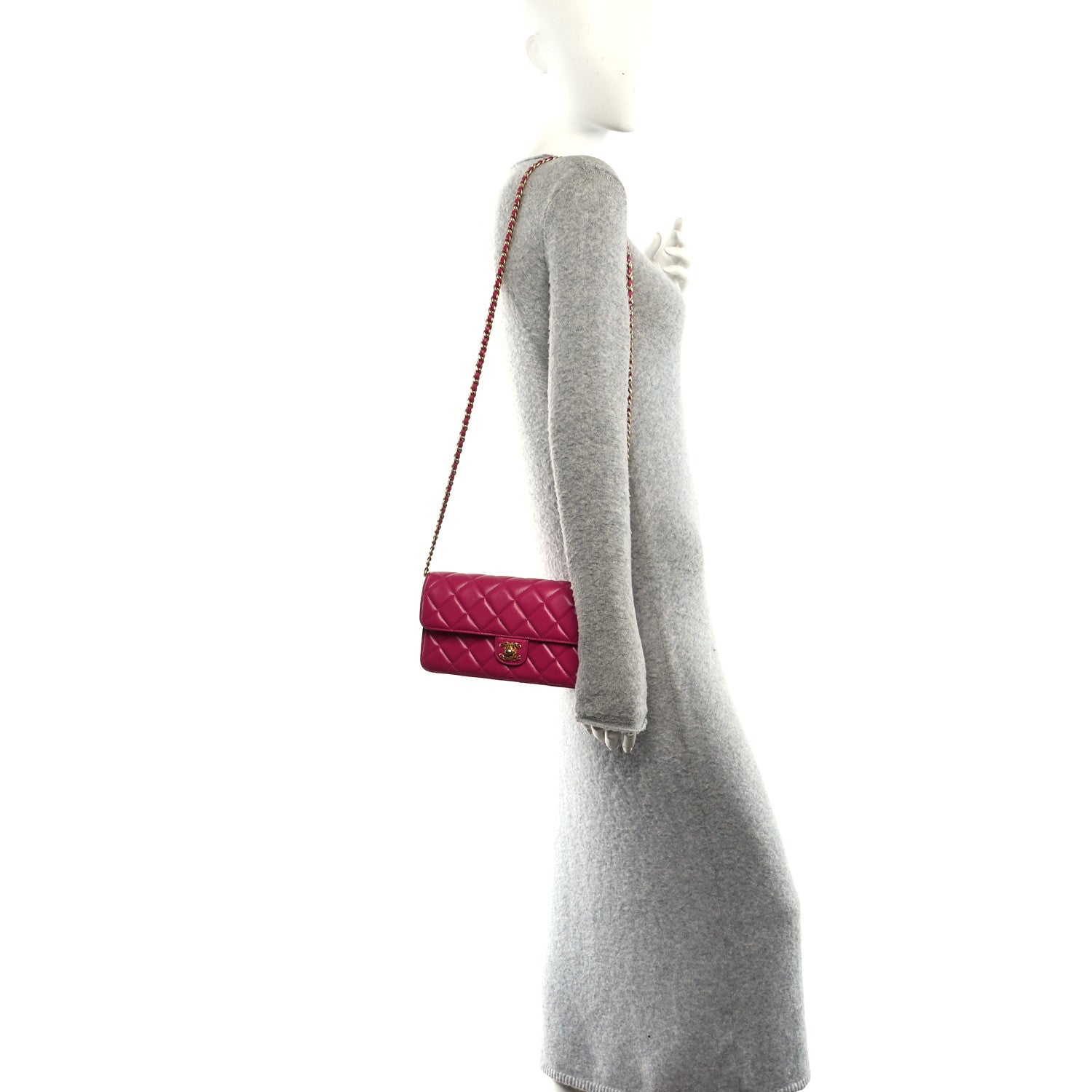 Chanel Shiny Lambskin Quilted Flap Clutch Bag Dark Pink 2 of 10