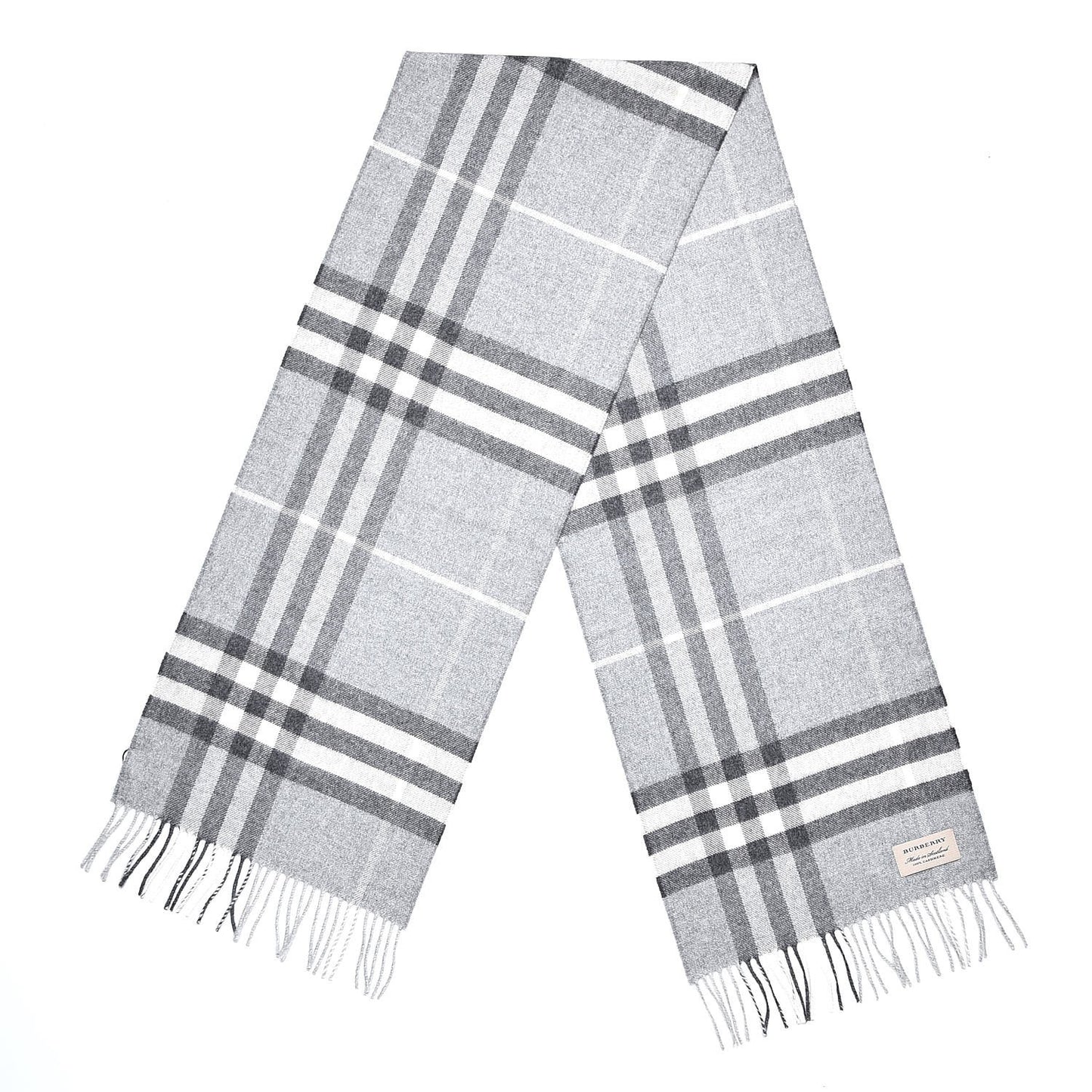 Cashmere Giant Check Fringe Scarf Pale Grey