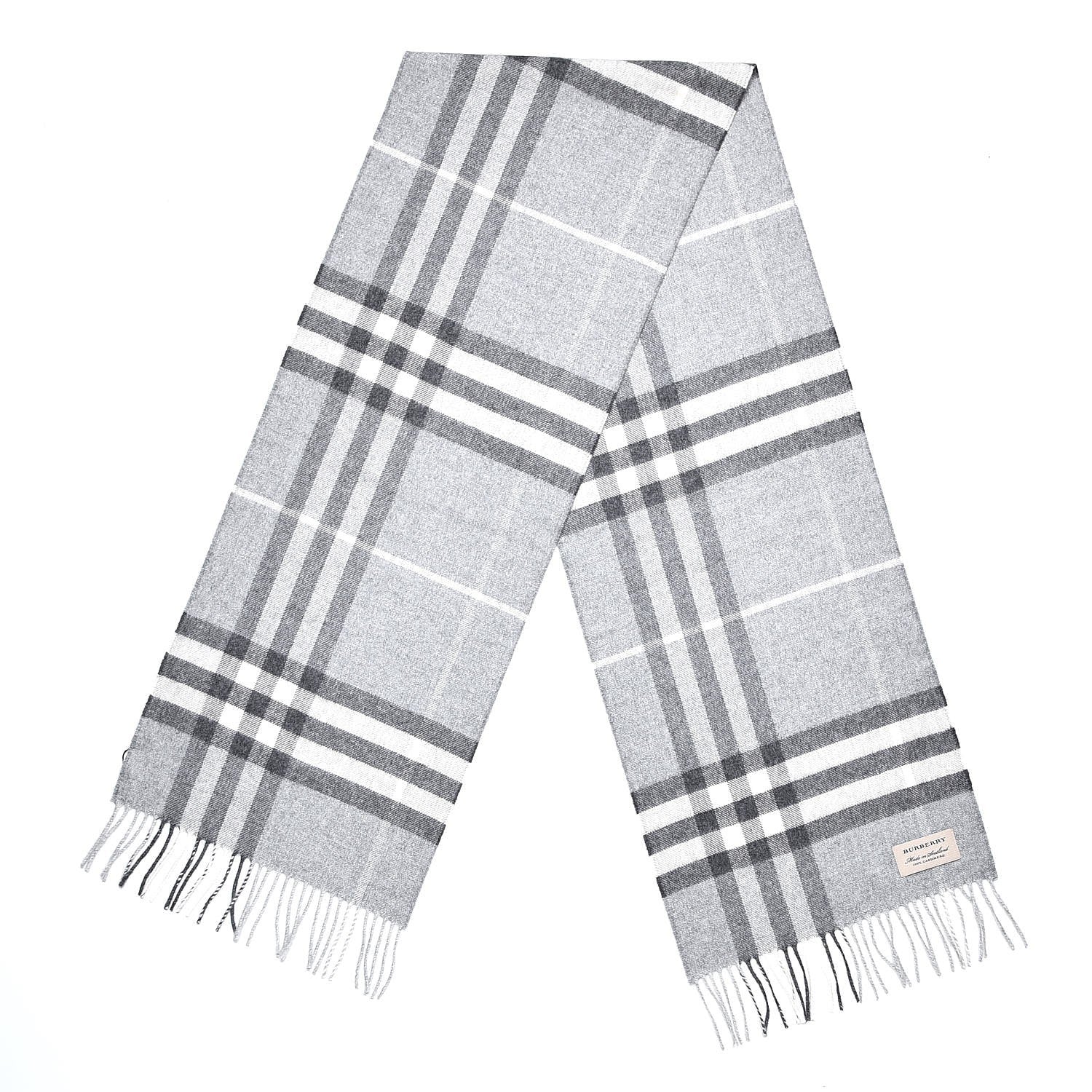 Burberry Cashmere Giant Check Fringe Scarf Pale Grey 3 of 6