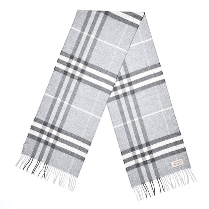 Burberry Cashmere Giant Check Fringe Scarf Pale Grey 3 of 6