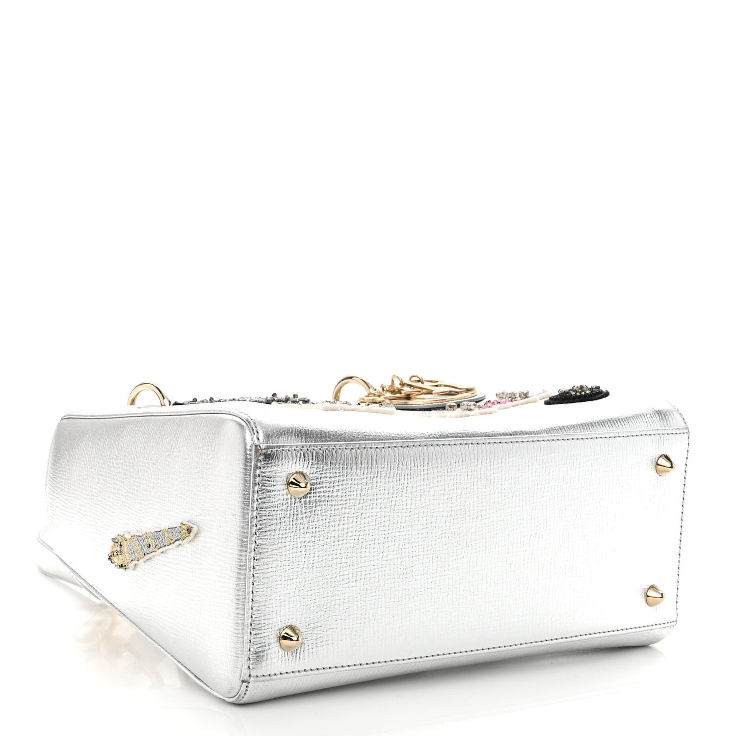 Christian Dior Metallic Calfskin Embroidered Lady Dior Silver Multicolor 4 of 11