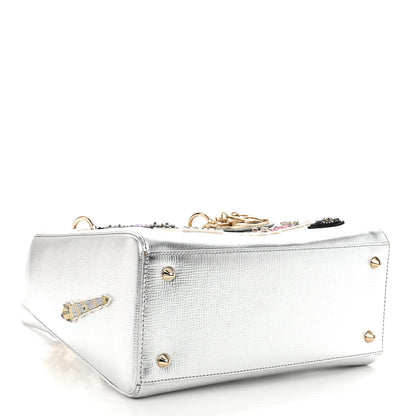 Christian Dior Metallic Calfskin Embroidered Lady Dior Silver Multicolor 4 of 11