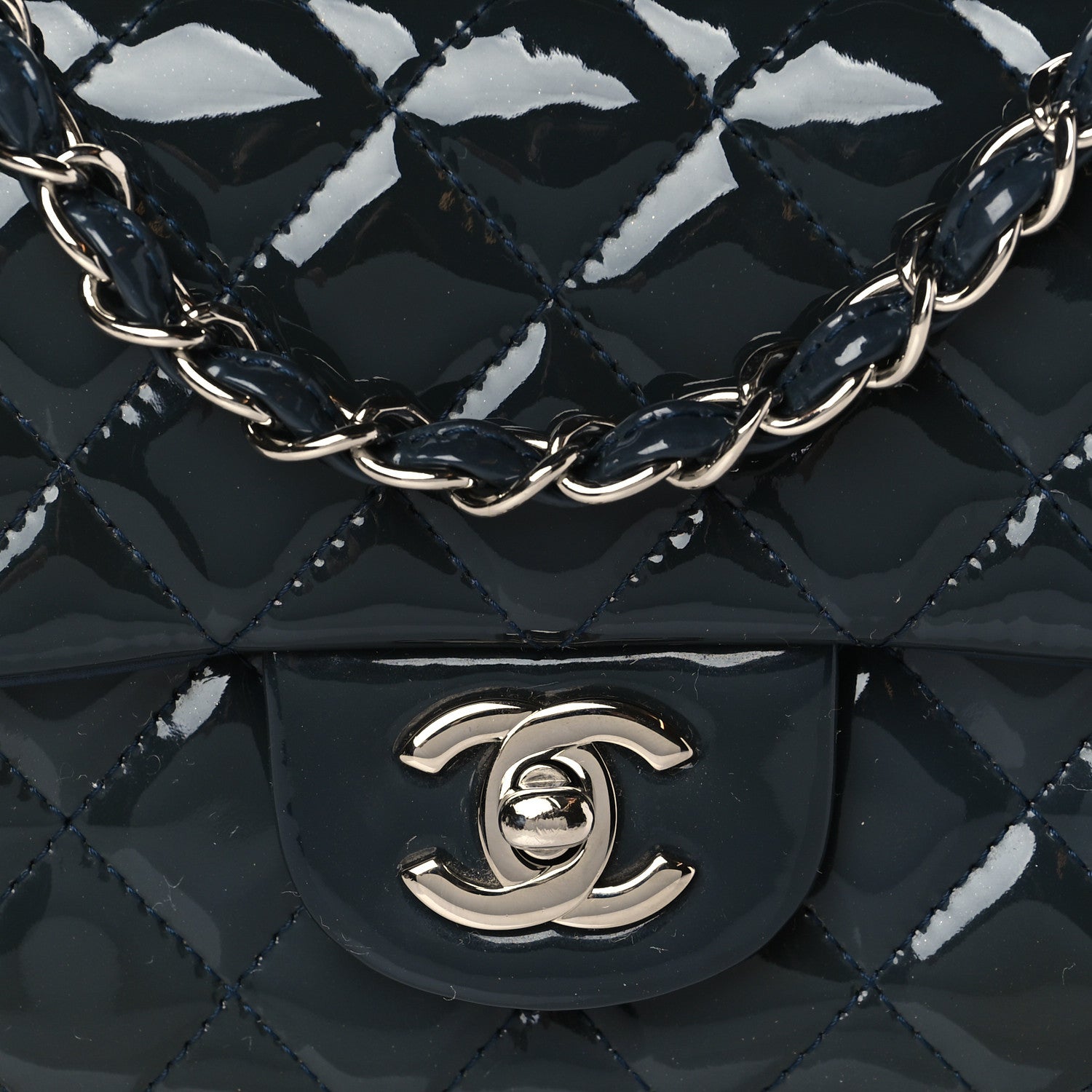 Chanel Patent Calfskin Quilted Mini Rectangular Flap Navy Blue 8 of 10