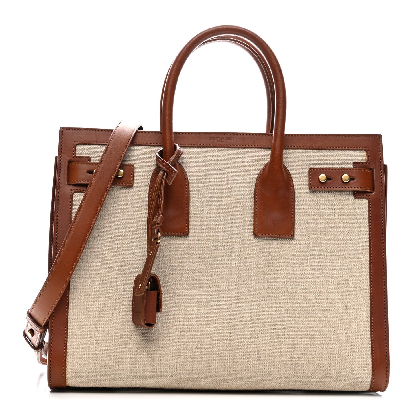 Linen Calfskin Small Souple Sac De Jour Cognac
