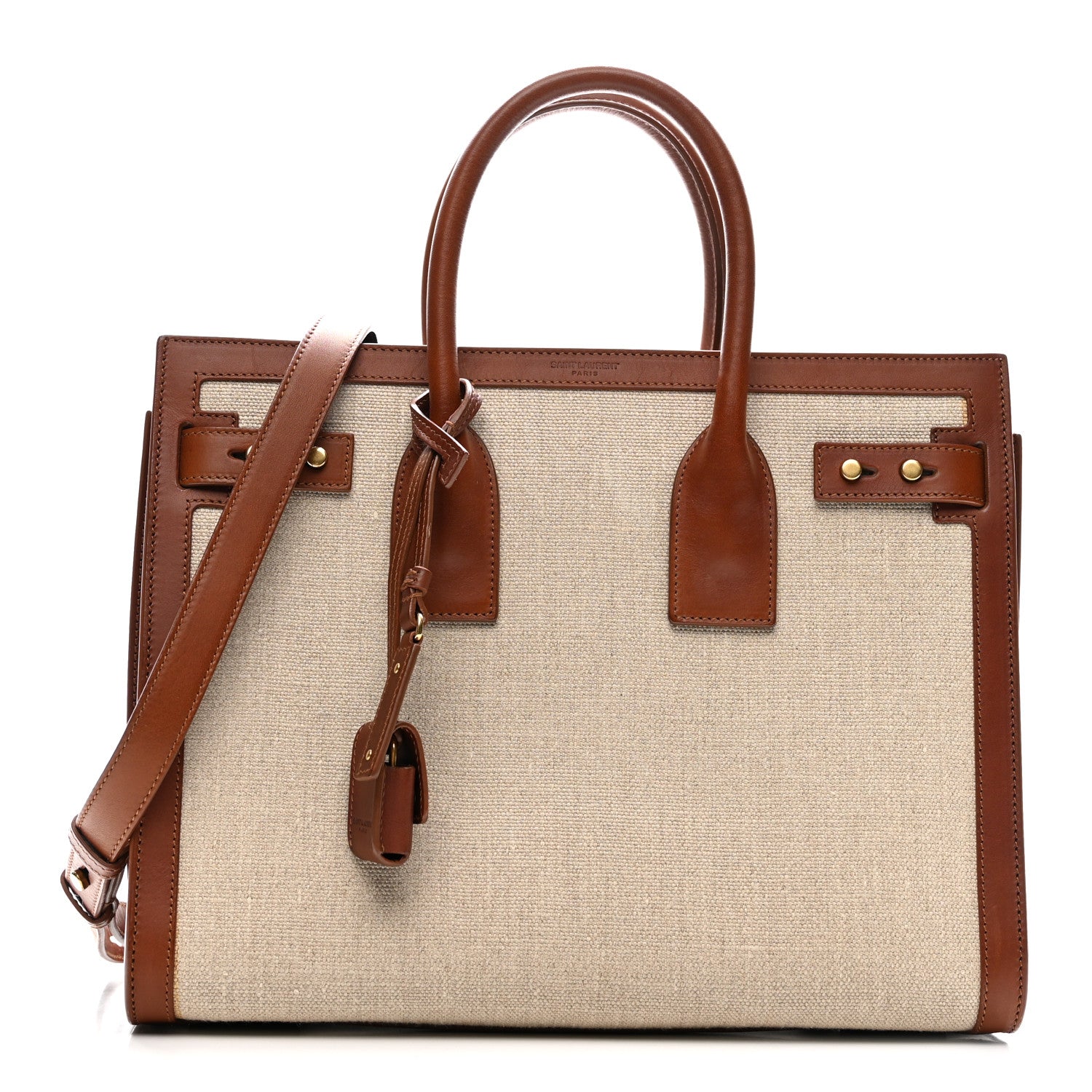Saint Laurent Linen Calfskin Small Souple Sac De Jour Cognac 1 of 12