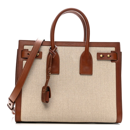 Saint Laurent Linen Calfskin Small Souple Sac De Jour Cognac 1 of 12
