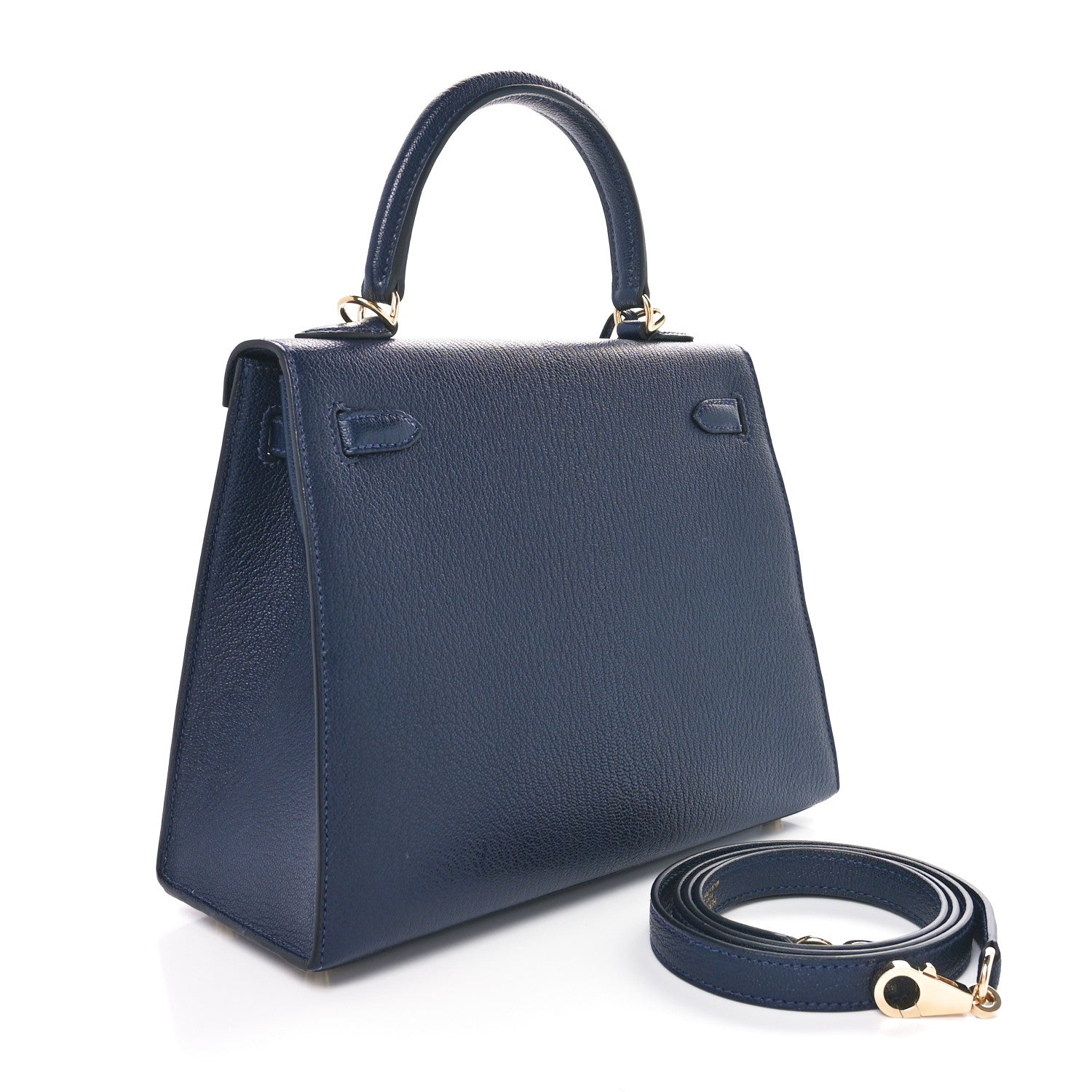 Hermes Chevre Mysore Horseshoe Kelly Sellier 25 Bleu Marine Bleu De France 3 of 11