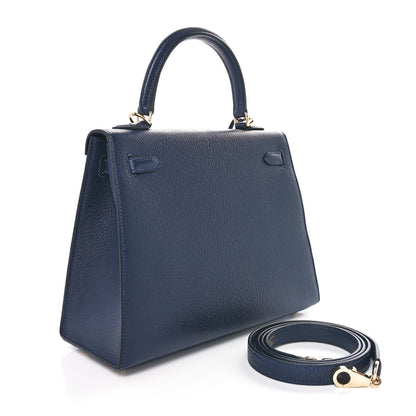 Hermes Chevre Mysore Horseshoe Kelly Sellier 25 Bleu Marine Bleu De France 3 of 11