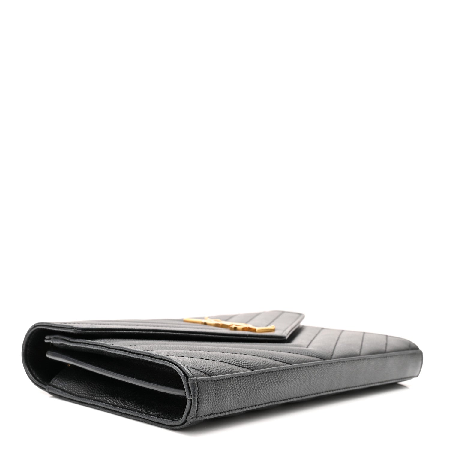 Saint Laurent Grain De Poudre Matelasse Chevron Monogram Chain Wallet Black 4 of 10
