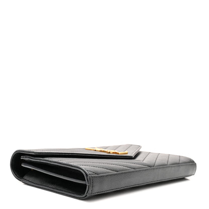 Saint Laurent Grain De Poudre Matelasse Chevron Monogram Chain Wallet Black 4 of 10