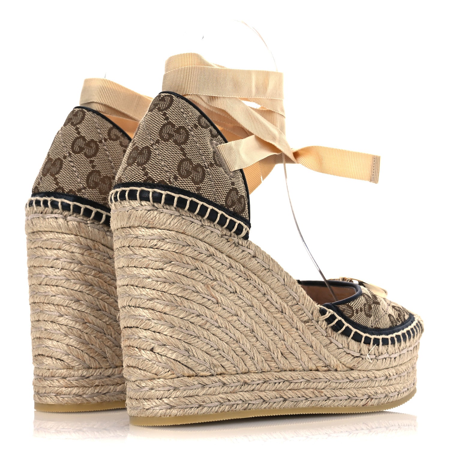 Gucci Monogram Matelasse GG Marmont Ankle Wrap Platform 35/120mm Espadrille Wedges 35 Beige Ebony Black Sand Storm 5 of 13
