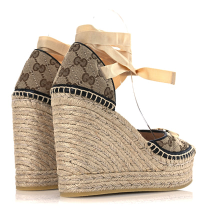 Gucci Monogram Matelasse GG Marmont Ankle Wrap Platform 35/120mm Espadrille Wedges 35 Beige Ebony Black Sand Storm 5 of 13