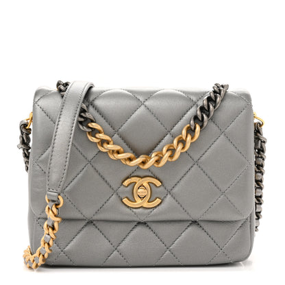 Chanel Metallic Lambskin Quilted Small Side Note Flap Grey 1 of 11