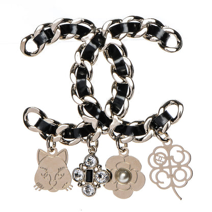 Chanel Lambskin Crystal Chain CC Charms Brooch Black Gold 1 of 5