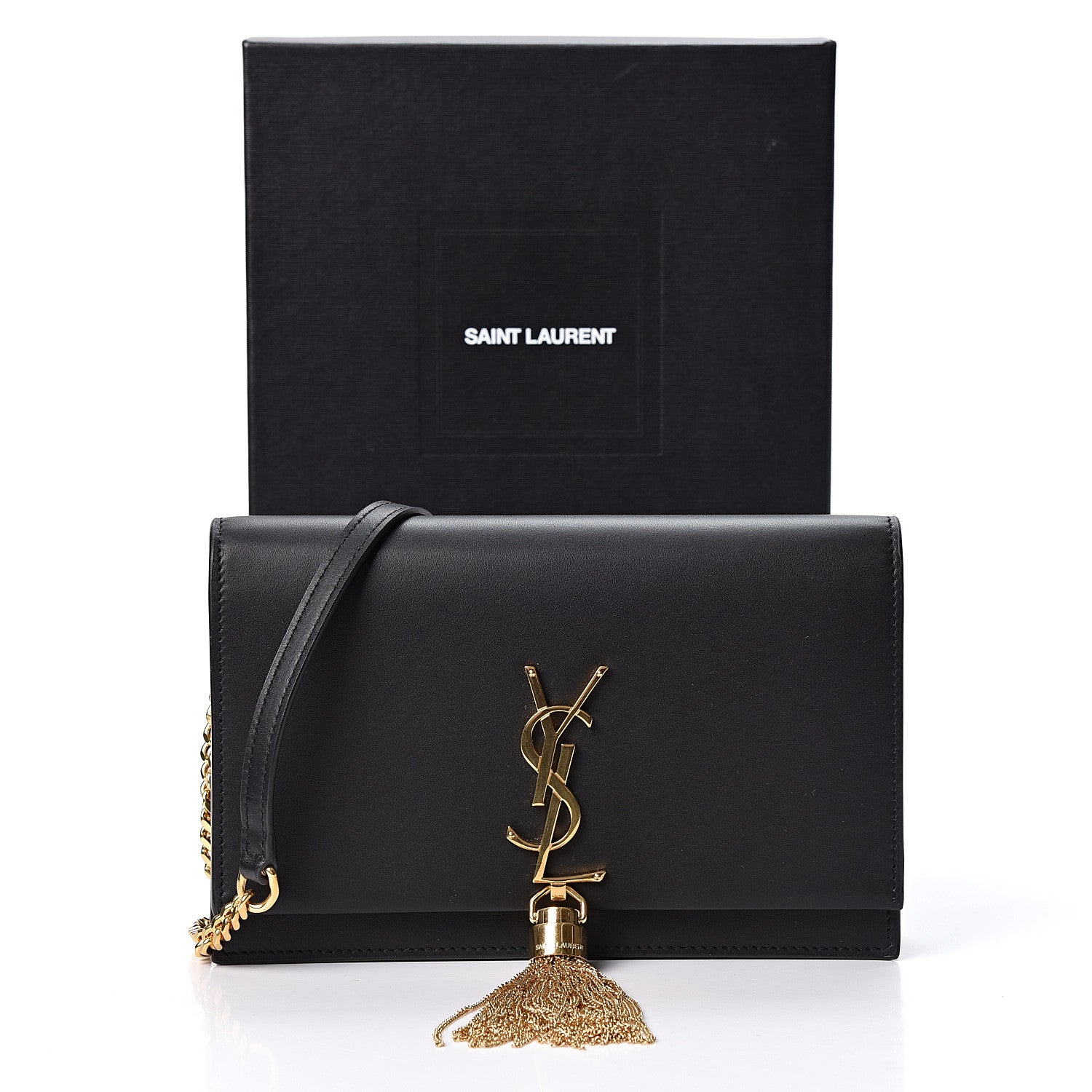 Saint Laurent Smooth Calfskin Classic Monogram Kate Tassel Chain Wallet Black 9 of 9