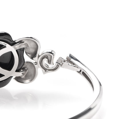 Chanel 18K White Gold Black Ceramic Diamond Camelia Bangle Bracelet 4 of 7