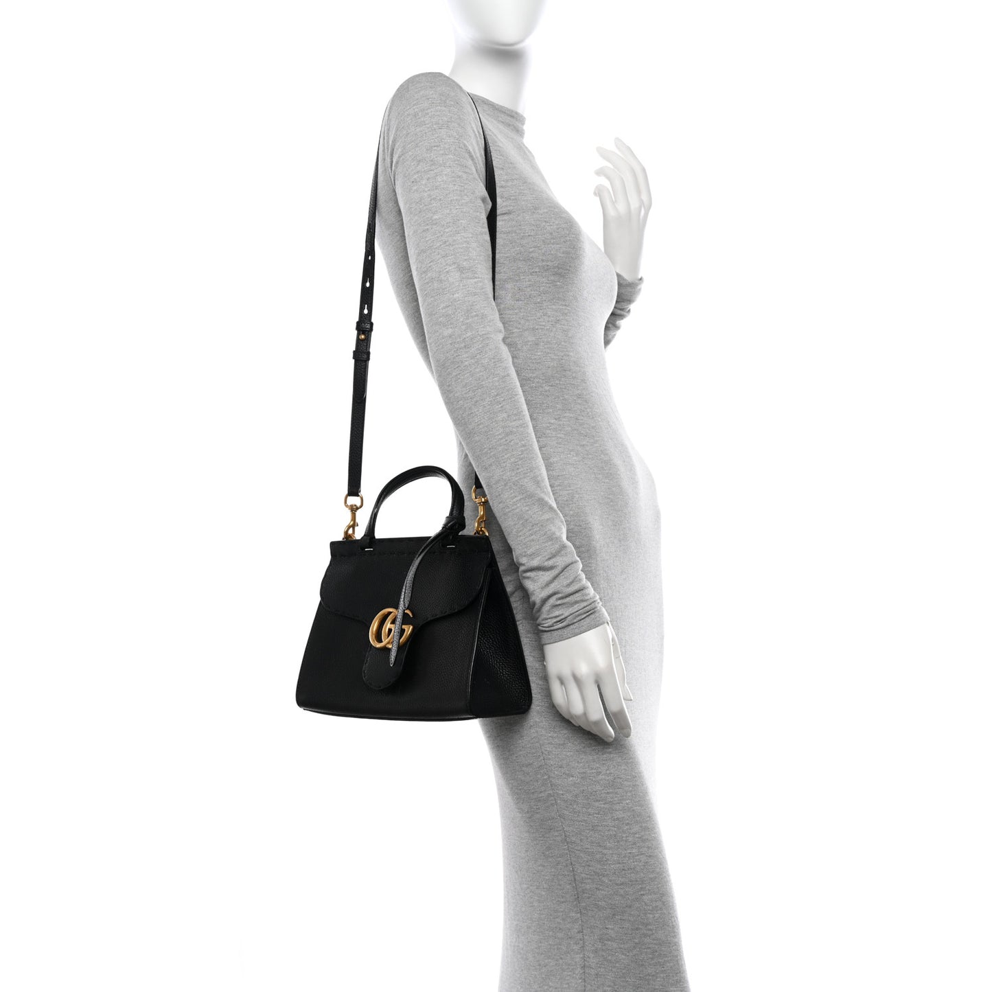 Calfskin Small GG Marmont Top Handle Bag Black
