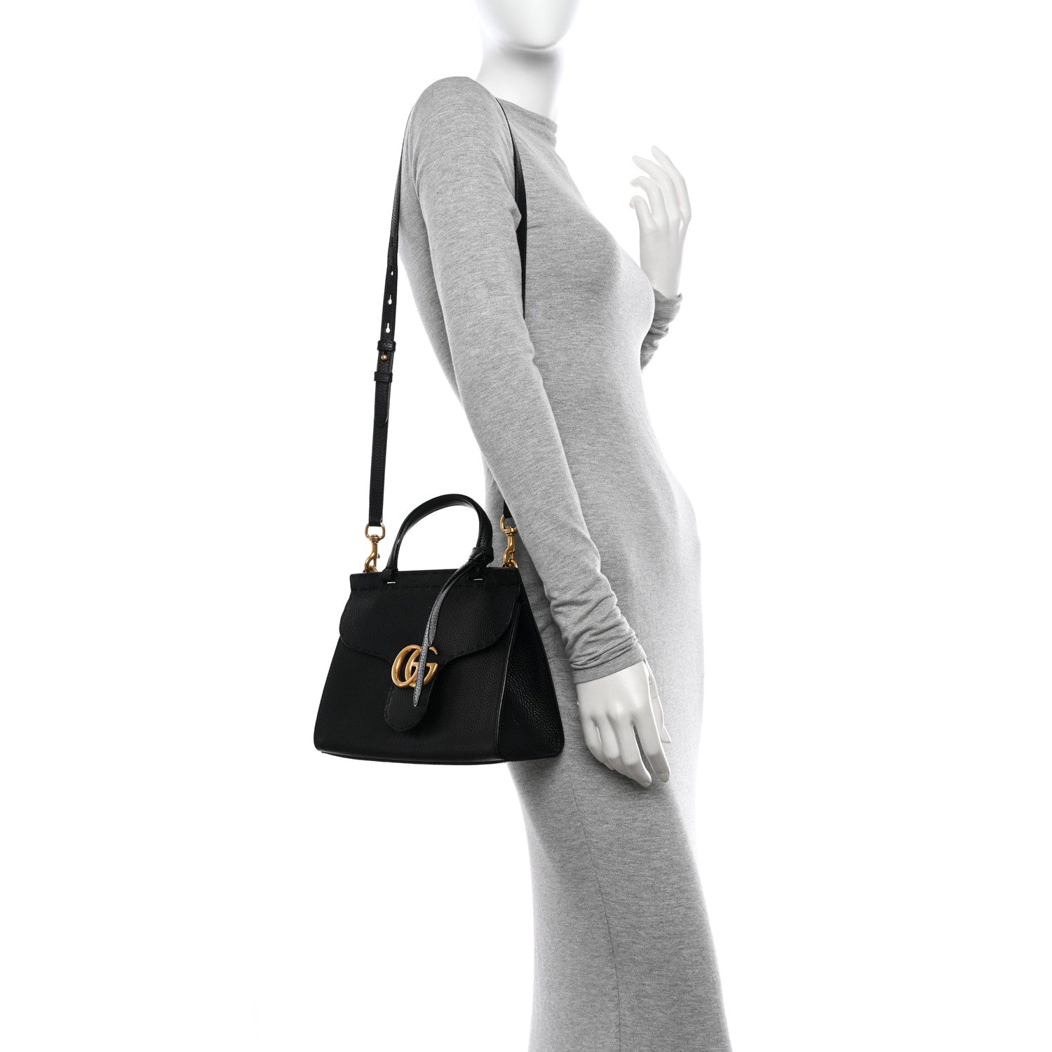 Gucci Calfskin Small GG Marmont Top Handle Bag Black 2 of 18
