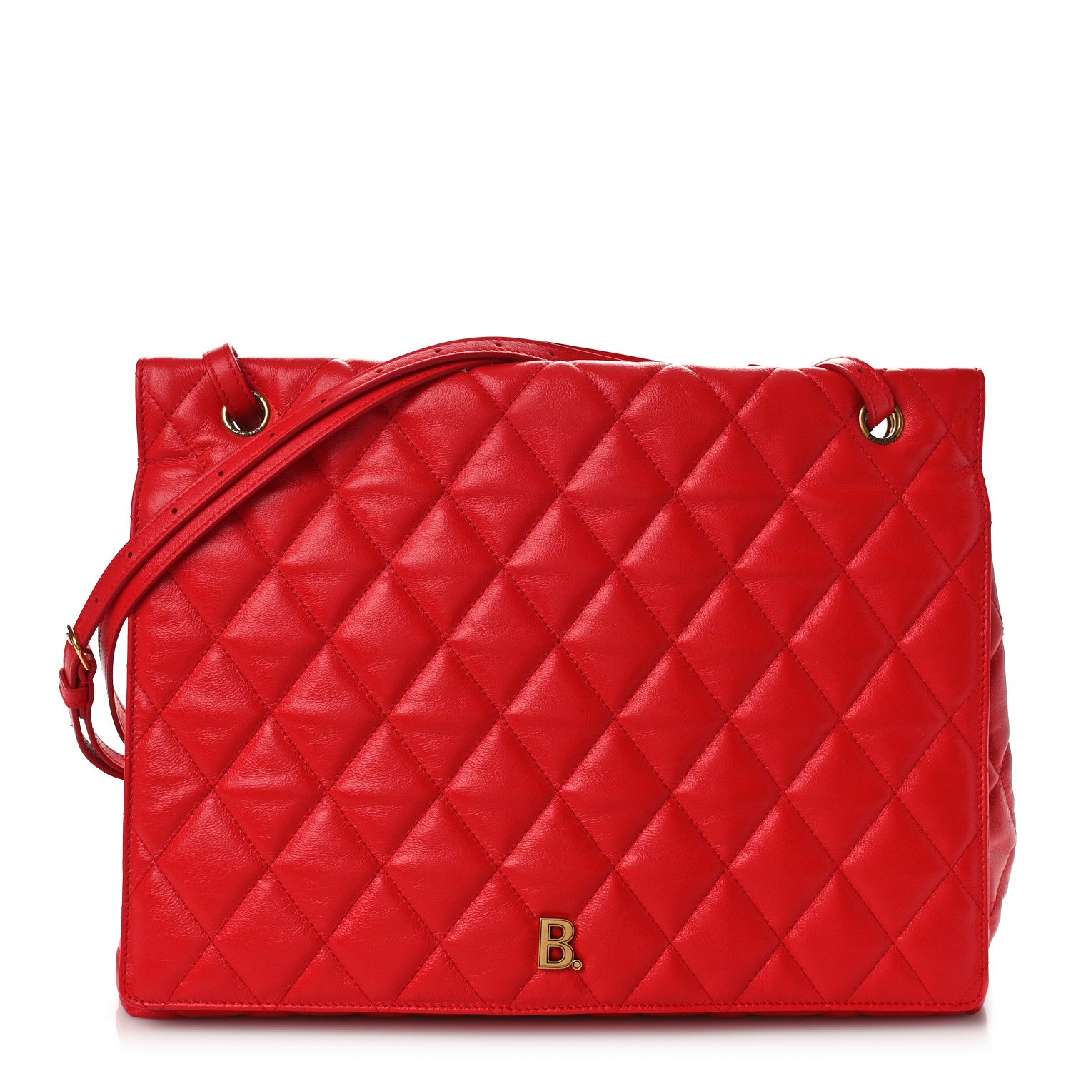 Balenciaga Nappa Calfskin Quilted Large Touch B Shoulder Bag Bright Red 1 of 8