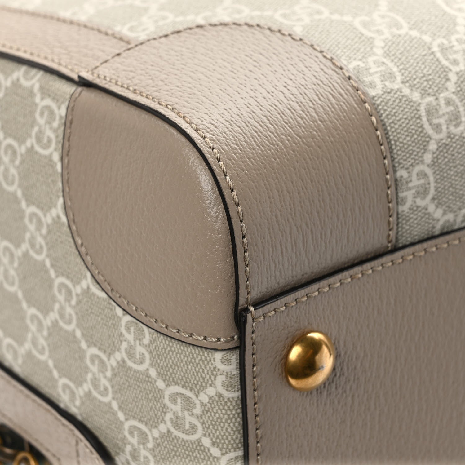 Gucci GG Supreme Monogram Textured Dollar Calfskin Web Medium Savoy Duffle Bag Beige Mystic White Oatmeal 9 of 10