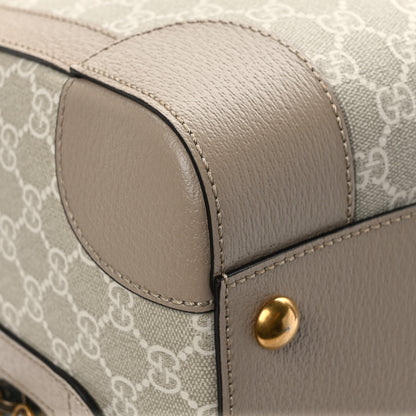 Gucci GG Supreme Monogram Textured Dollar Calfskin Web Medium Savoy Duffle Bag Beige Mystic White Oatmeal 9 of 10