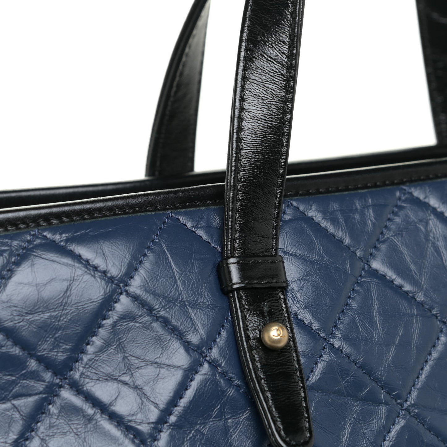 Aged Calfskin Quilted Large Gabrielle Shopping Tote Navy Black