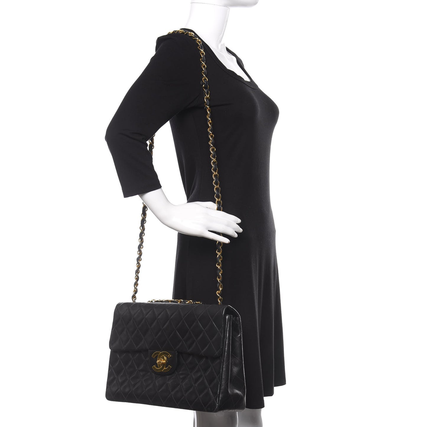 Lambskin Quilted XL Jumbo Single Flap Black