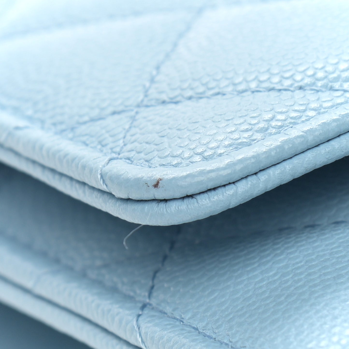 Caviar Quilted Crystal CC Wallet On Chain WOC Light Blue