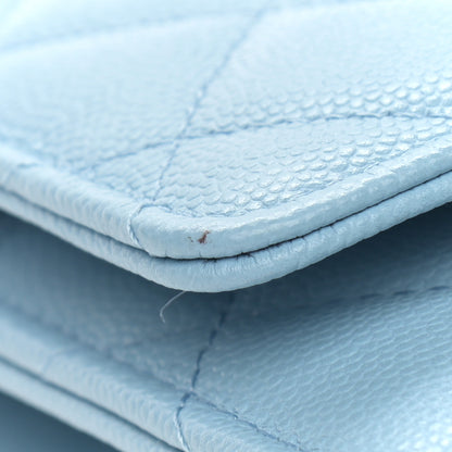 Chanel Caviar Quilted Crystal CC Wallet On Chain WOC Light Blue 12 of 13