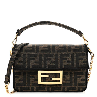 Fendi Fabric Jacquard FF 1974 Mini Baguette Tobacco Moro Black 1 of 9
