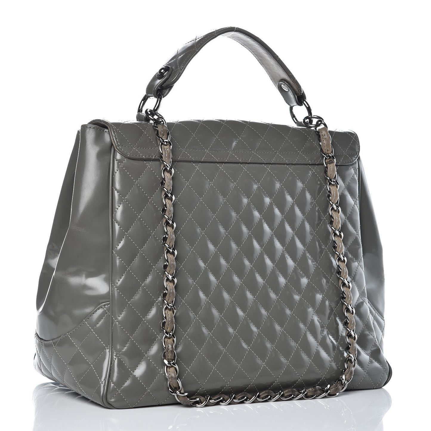 Glazed Calfskin Mademoiselle Lock Kelly Flap Bag Grey