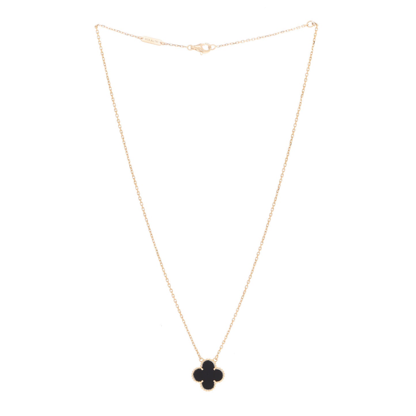 18K Yellow Gold Black Onyx Vintage Alhambra Pendant Necklace