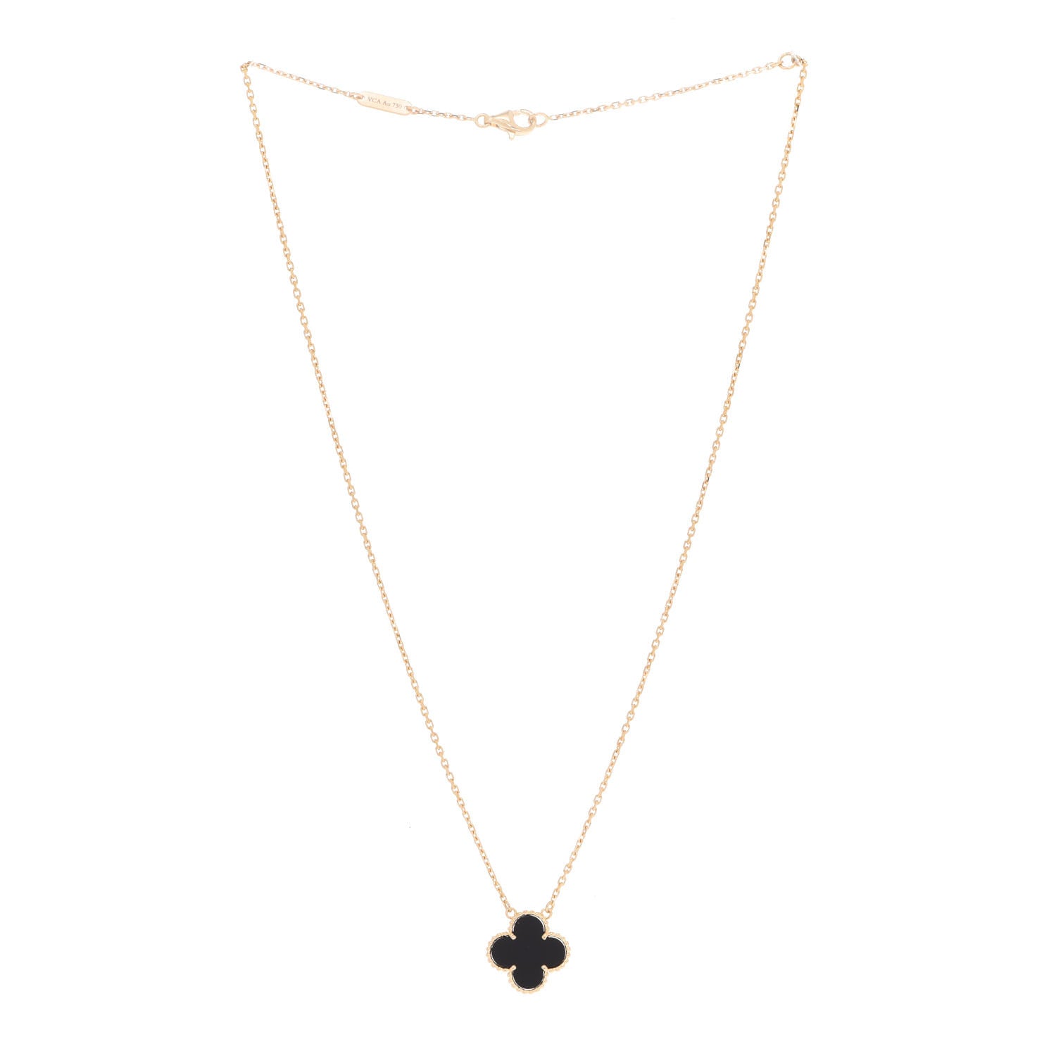 Van Cleef & Arpels 18K Yellow Gold Black Onyx Vintage Alhambra Pendant Necklace 3 of 6