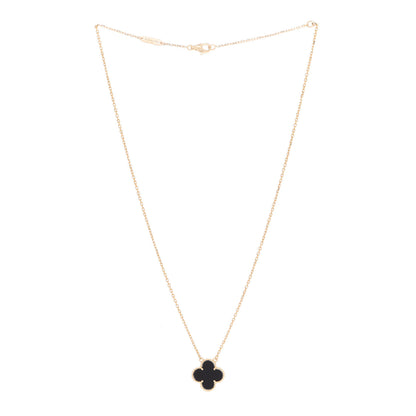 Van Cleef & Arpels 18K Yellow Gold Black Onyx Vintage Alhambra Pendant Necklace 3 of 6