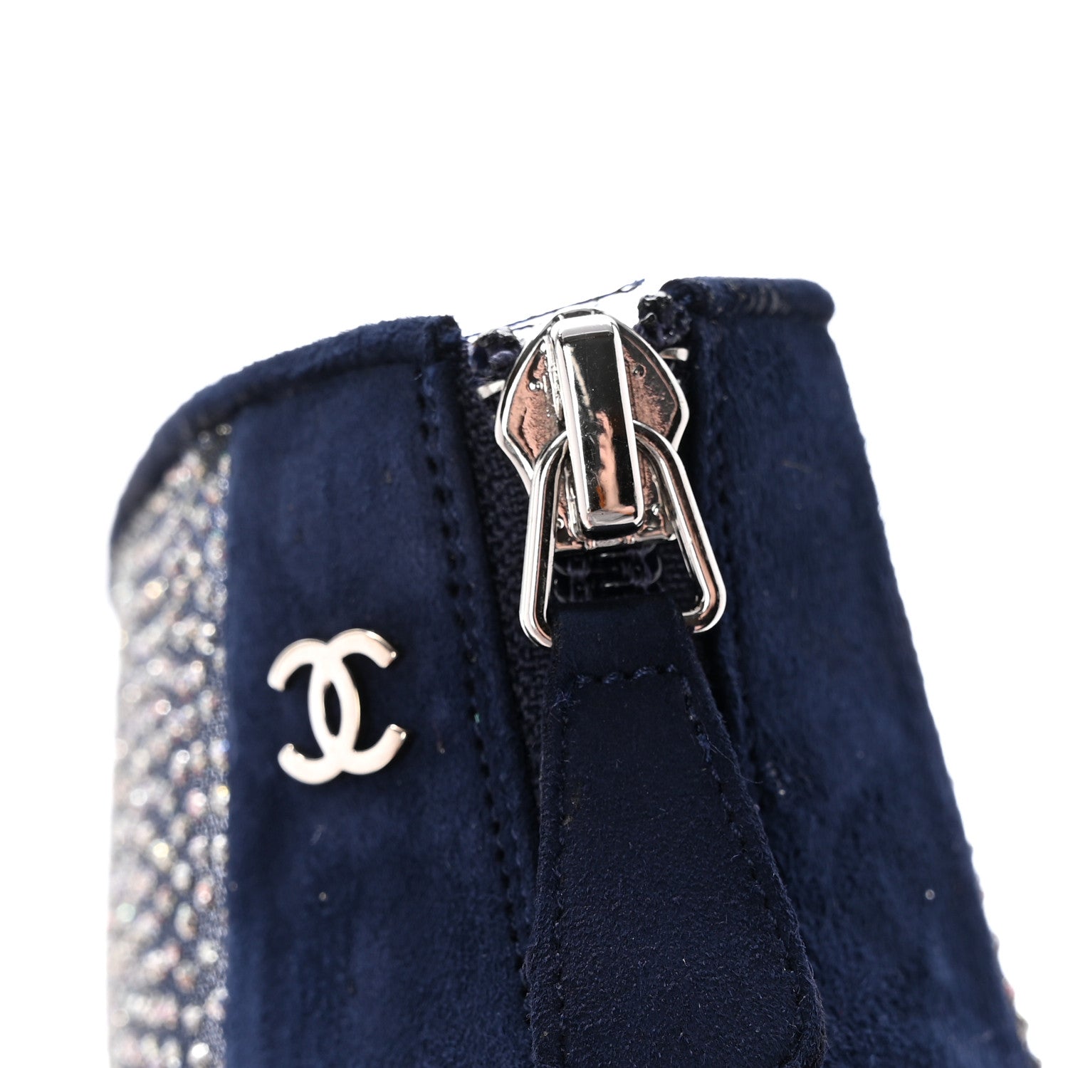 Chanel Mesh Crystal Open Toe Ankle Boots 40 Navy 1656542