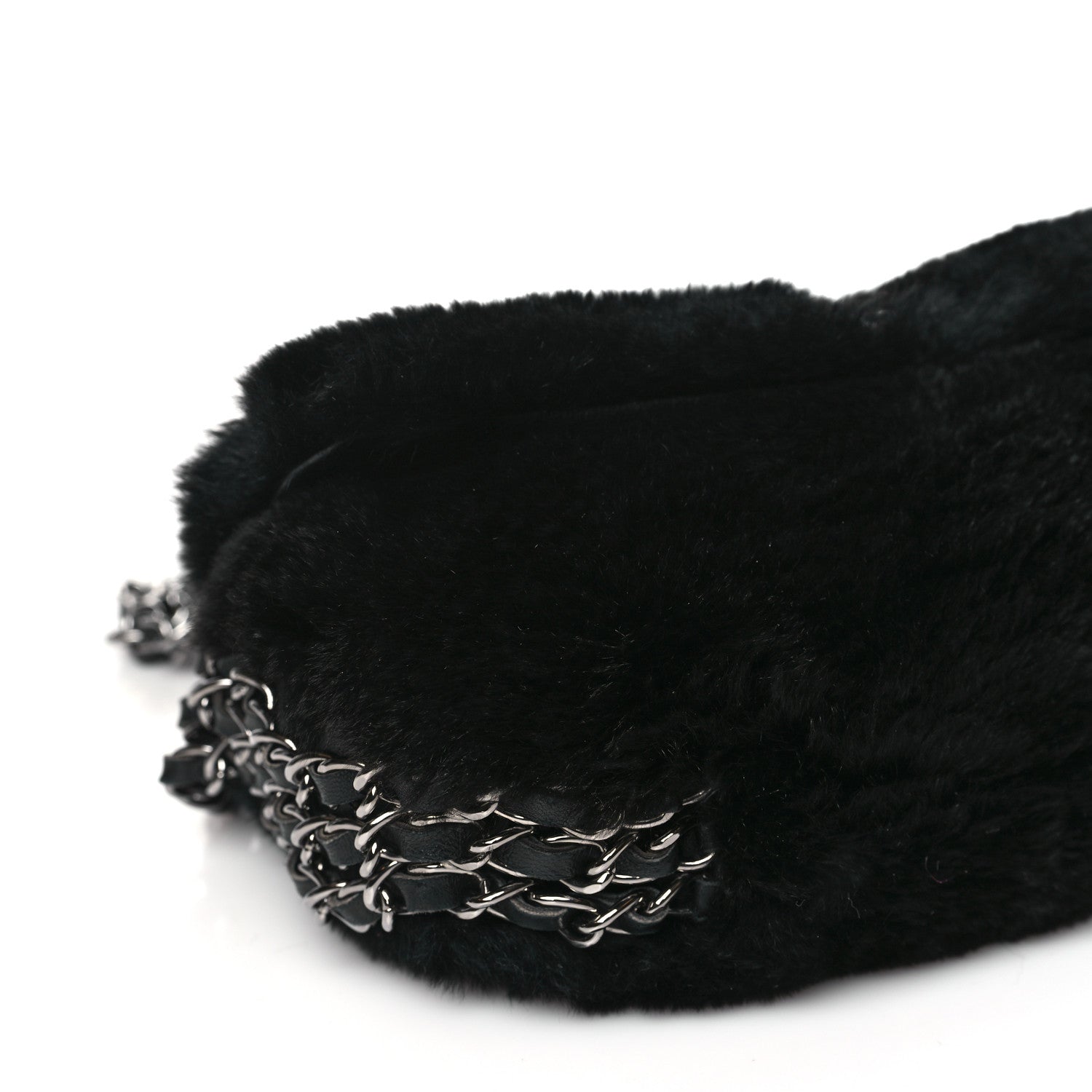 Chanel Orylag Rabbit Fur Triple Chain Single Flap Black 8 of 11