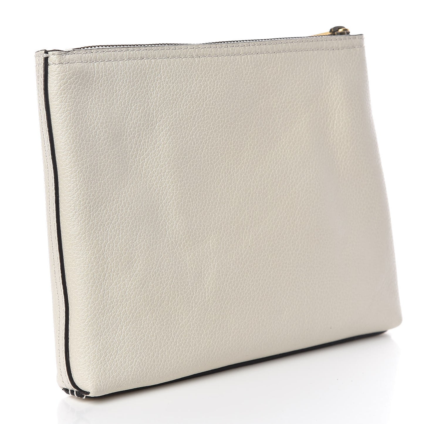 Pebbled Calfskin Medium Logo Portfolio Clutch White