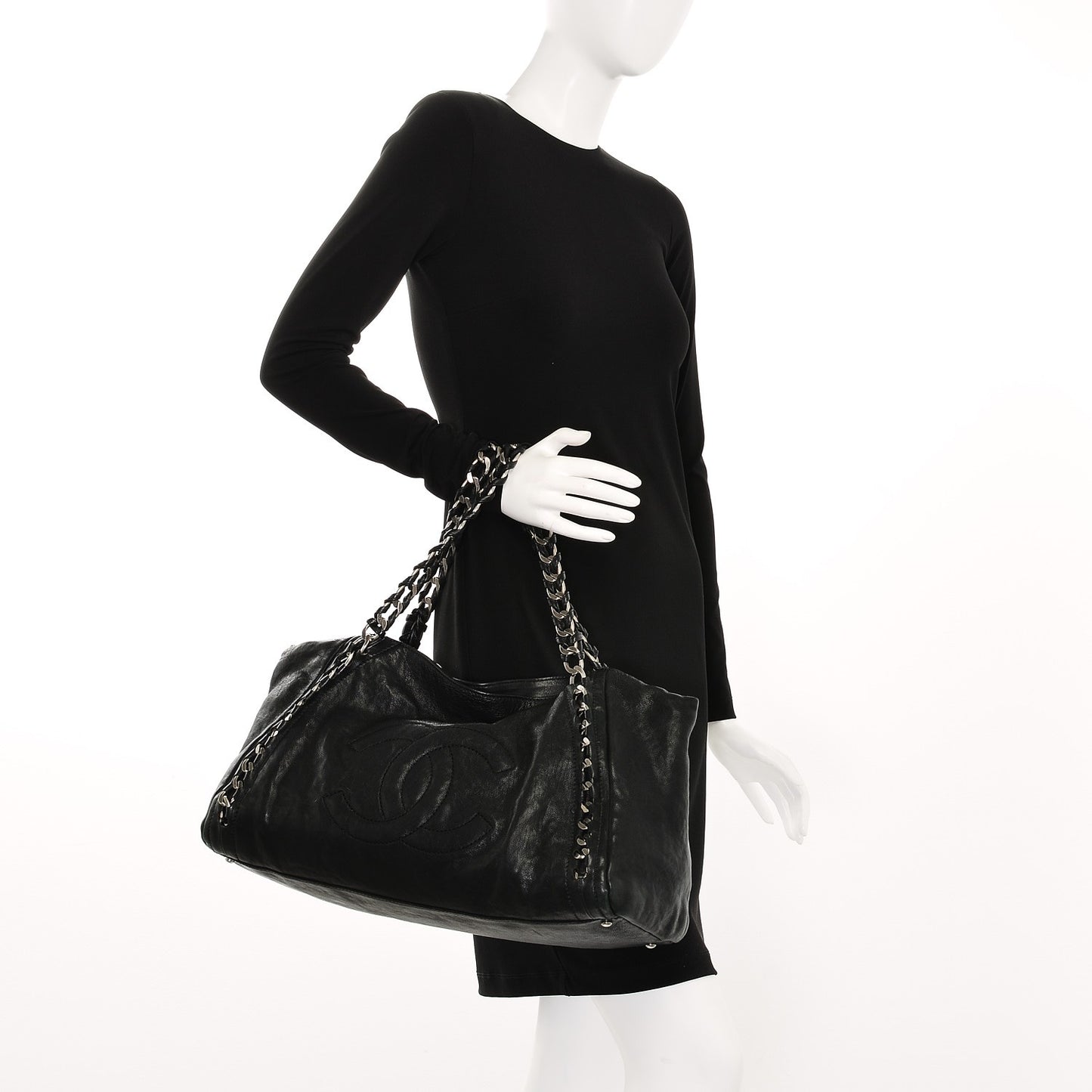 Calfskin East West Modern Chain Tote Black