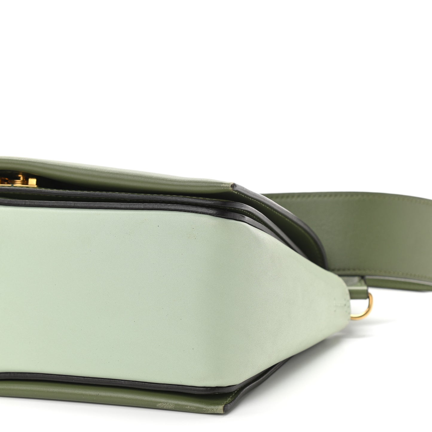 Shiny Smooth Calfskin Medium Frame Shoulder Bag Olive Pastel Green